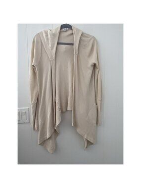 Splendid Thermal Flight Cardigan XS Cream Waffle Knit Draped Hooded Made in USA